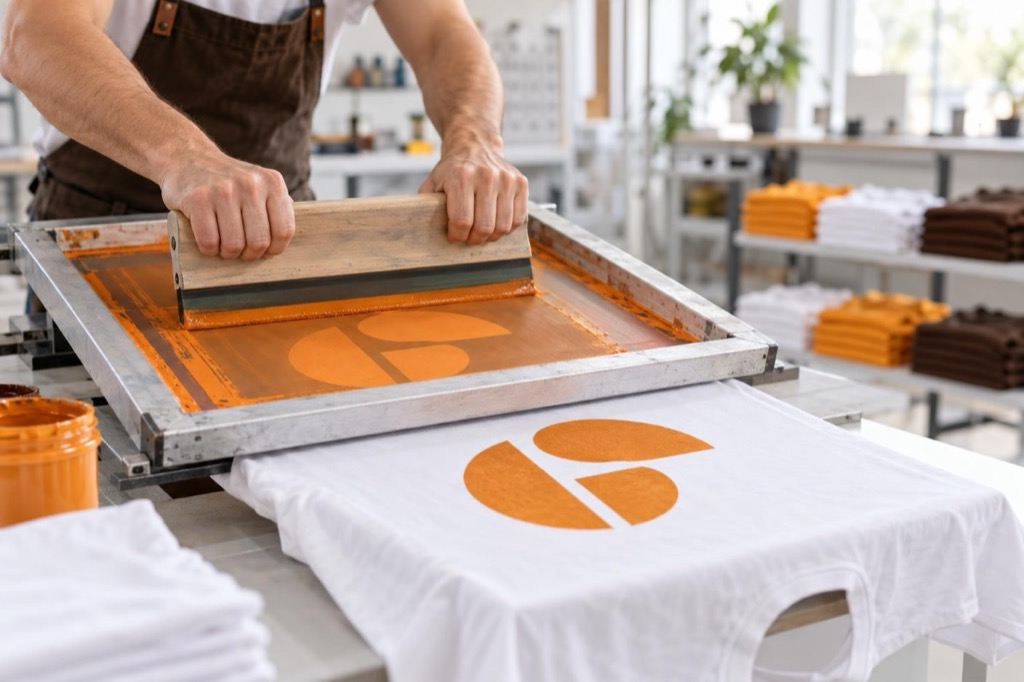 Serigrafia su maglietta bianca nel laboratorio